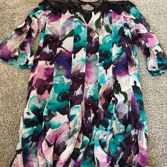 NWT Anthropologie Floral Flutter Sleeve Dress - SZ XXS - Black/Purple - $170 - Picture 6 of 10